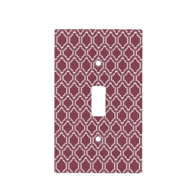 Burgundy Maroon & White Retro Pattern Light Switch Cover (Front)