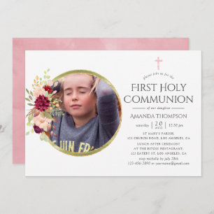 Burgundy-Marsala and Blush First Holy Communion Invitation