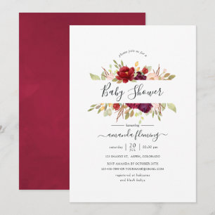 Burgundy - Marsala and Blush Floral Baby Shower Invitation