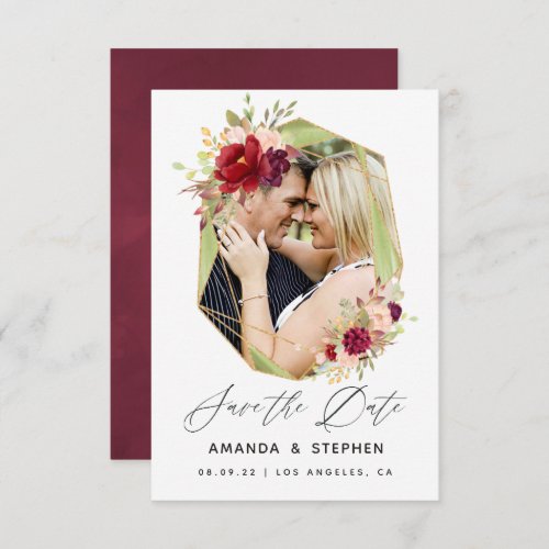 Burgundy_Marsala and Blush  Floral Geometric Save The Date