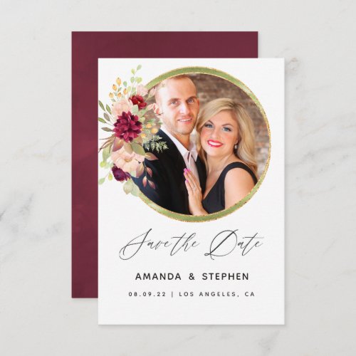 Burgundy_Marsala and Blush Floral Geometric Save The Date