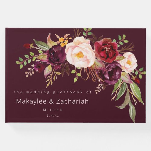 Burgundy Marsala and Blush Floral Guest Book