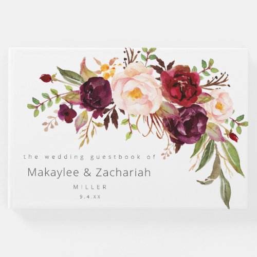 Burgundy Marsala and Blush Floral Guest Book