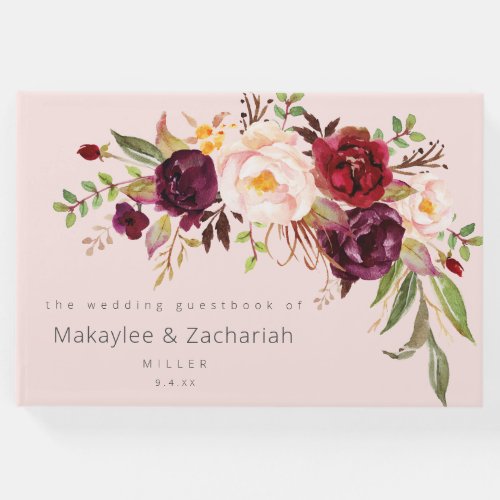 Burgundy Marsala and Blush Floral Pink Guest Book