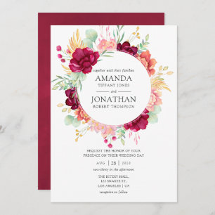 Burgundy - Marsala and Blush Floral Wedding Invitation