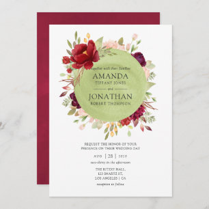 Burgundy - Marsala and Blush Floral Wedding Invitation