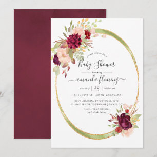 Burgundy-Marsala and Blush Geometric Baby Shower Invitation