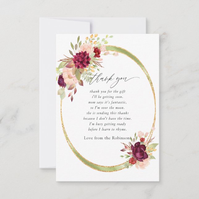 Burgundy-Marsala and Blush Geometric Baby Shower Thank You Card (Front)