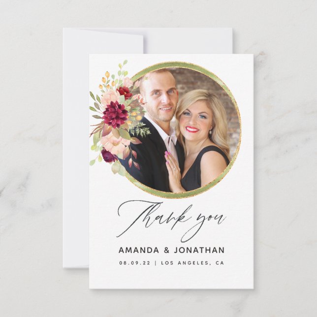 Burgundy-Marsala and Blush Geometric Boho Wedding Thank You Card (Front)