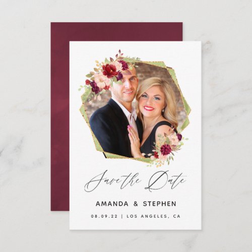 Burgundy_Marsala and Blush Geometric Floral Save The Date