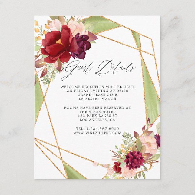 Burgundy-Marsala and Blush Geometric Guest Details Enclosure Card (Front)