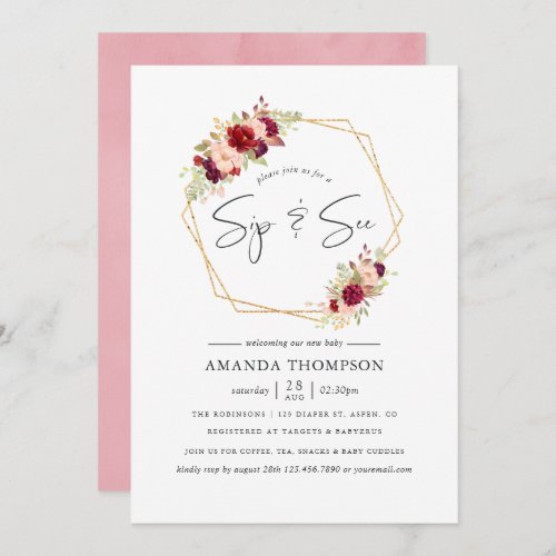 Burgundy_Marsala and Blush Geometric Sip and See Invitation