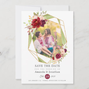Burgundy-Marsala and Blush Photo Wedding Save The Date