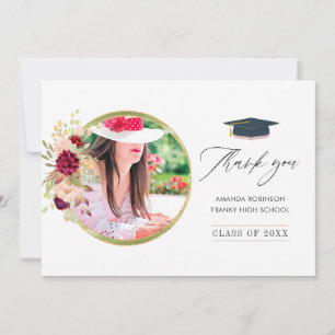 Burgundy-Marsala and Blush Pink Graduation Thank You Card