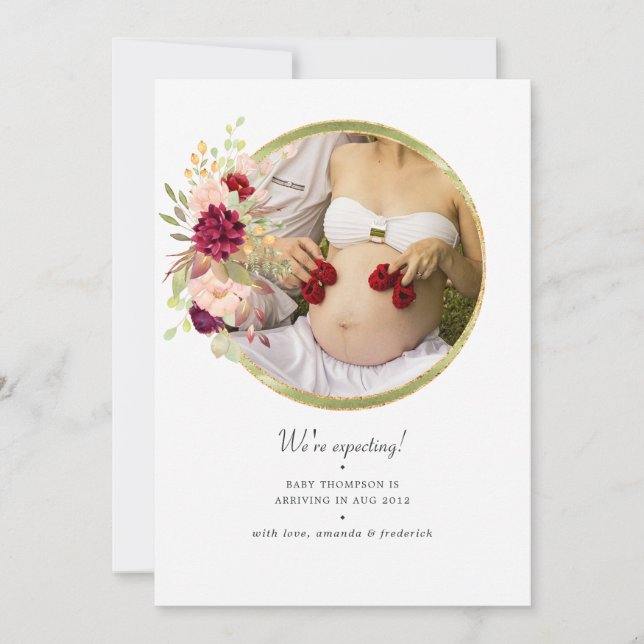 Burgundy-Marsala and Blush Pregnancy Announcement (Front)