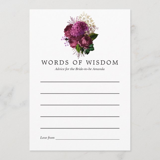 Burgundy - Marsala and Gold Bridal Shower Advice Card (Front)