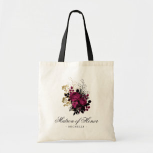 Burgundy - Marsala and Gold Floral Matron of Honor Tote Bag