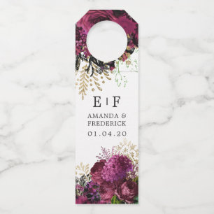 Burgundy - Marsala and Gold Floral Wedding Favor Bottle Hanger Tag