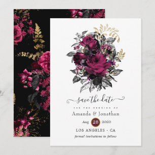 Burgundy - Marsala and Gold Floral Wedding Save The Date