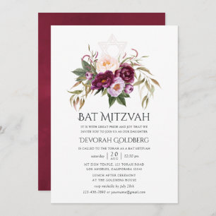 Burgundy - Marsala and Peach Bat Mitzvah Invitation