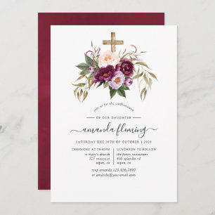 Burgundy/Marsala and Peach Confirmation Invitation