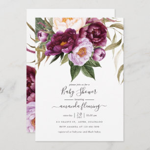 Burgundy - Marsala and Peach Floral Baby Shower Invitation