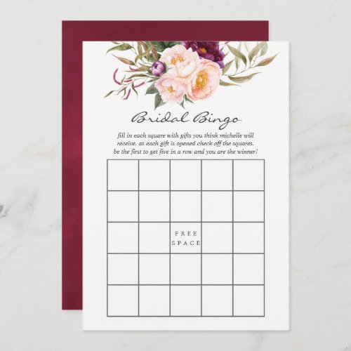 Burgundy _ Marsala and Peach Floral Bridal Bingo Invitation