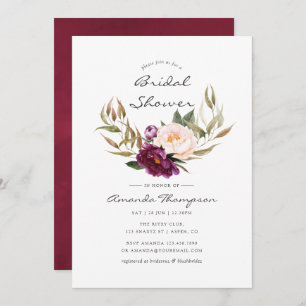 Burgundy - Marsala and Peach Floral Bridal Shower Invitation