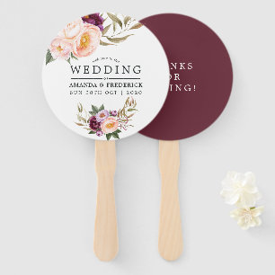 Burgundy - Marsala and Peach Floral Wedding Favor Hand Fan