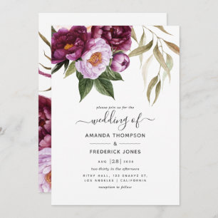 Burgundy - Marsala and Peach Floral Wedding Invitation