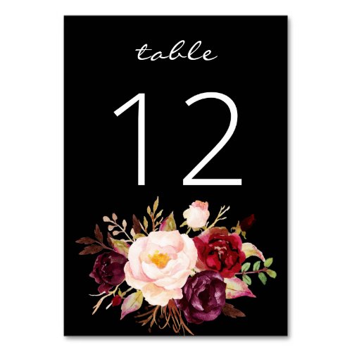 Burgundy Marsala and Pink Floral 3_ Black Table Number