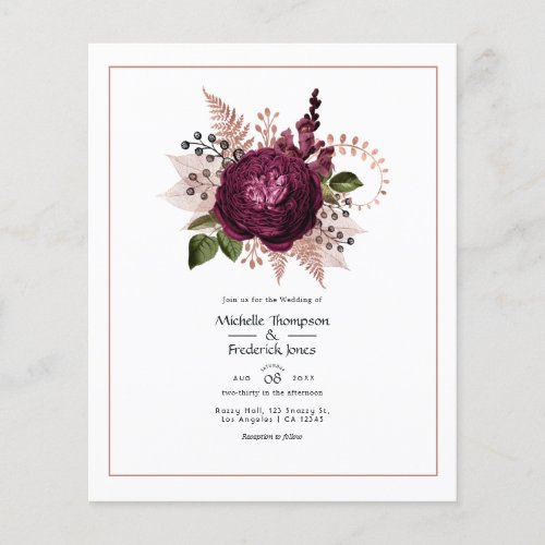 Burgundy _ Marsala and Rose Gold Floral Wedding Flyer