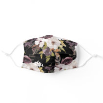 Burgundy Marsala and White Watercolor Floral Black Adult Cloth Face Mask
