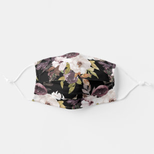 Burgundy Marsala and White Watercolor Floral Black Adult Cloth Face Mask