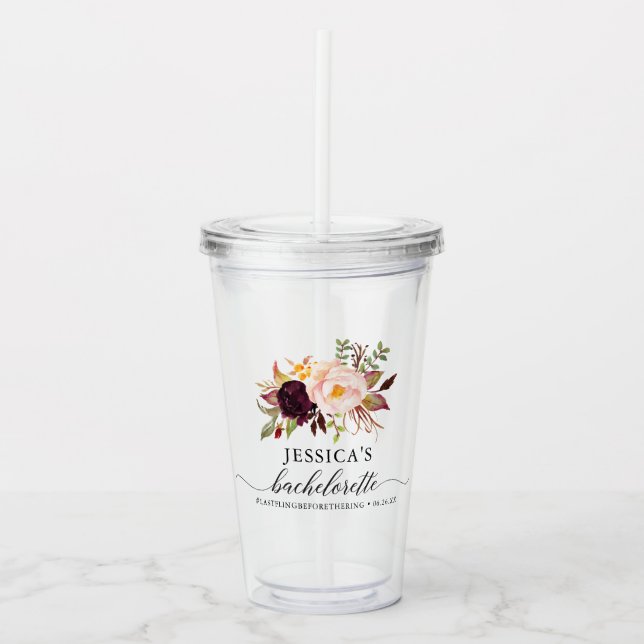 Burgundy Marsala Bachelorette Party Favor Tumbler (Front)