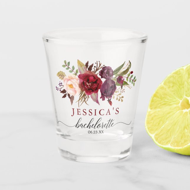 Burgundy Marsala Bachelorette Party Shot Glass (Front)