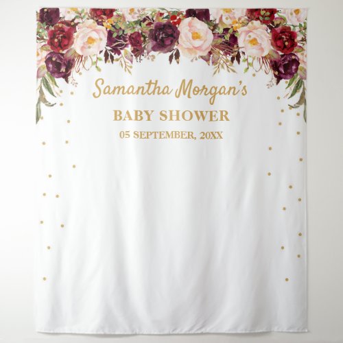Burgundy marsala blush floral baby shower backdrop