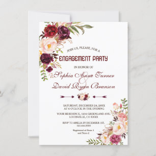 Burgundy Marsala Blush Floral Engagement Party Invitation