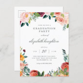 Burgundy Marsala Blush Floral Graduation Party Invitation Postcard (Front/Back)