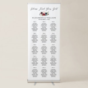 Burgundy Marsala Blush Floral Script Seating Chart Retractable Banner