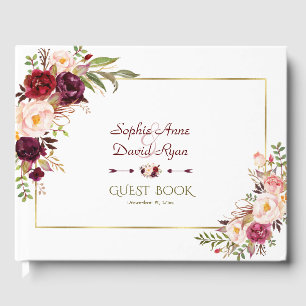 Burgundy Marsala Blush Floral Wedding Invite Guest Book