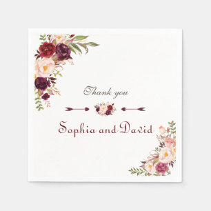 Burgundy Marsala Blush Floral Wedding Napkins