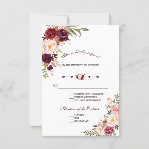 Burgundy Marsala Blush Floral Wedding RSVP