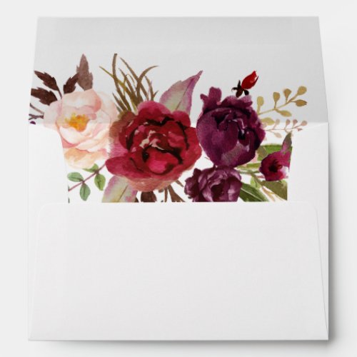 Burgundy Marsala  Blush Floral White Envelope