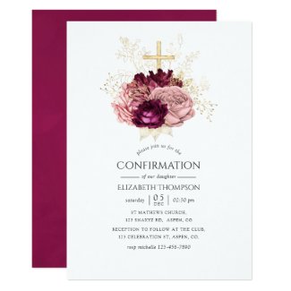 Burgundy Marsala Blush Pink and Gold Confirmation Invitation