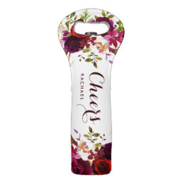 Burgundy Marsala Boho Floral Cheers Personalized Wine Bag