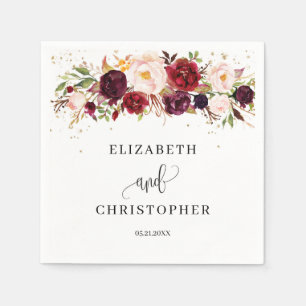 Burgundy Marsala Boho Floral Napkins Blush Red