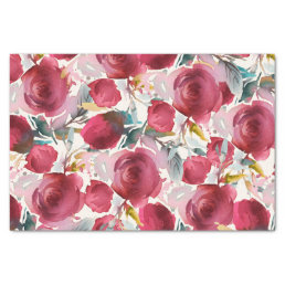 Burgundy Marsala Boho Floral Watercolor Pattern Tissue Paper