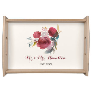 Burgundy Marsala Boho Personalized Wedding Serving Tray