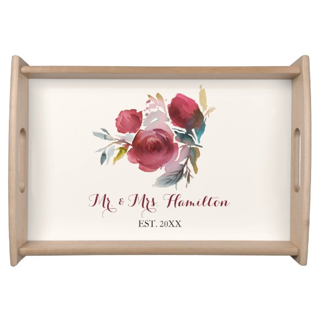 Burgundy Marsala Boho Personalized Wedding Serving Tray (Front)